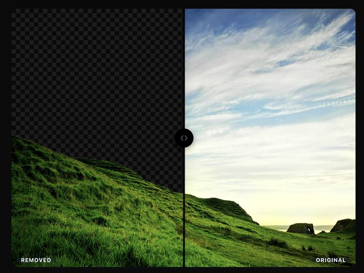Before and after comparison of Bg Free removing a background from a landscape photo